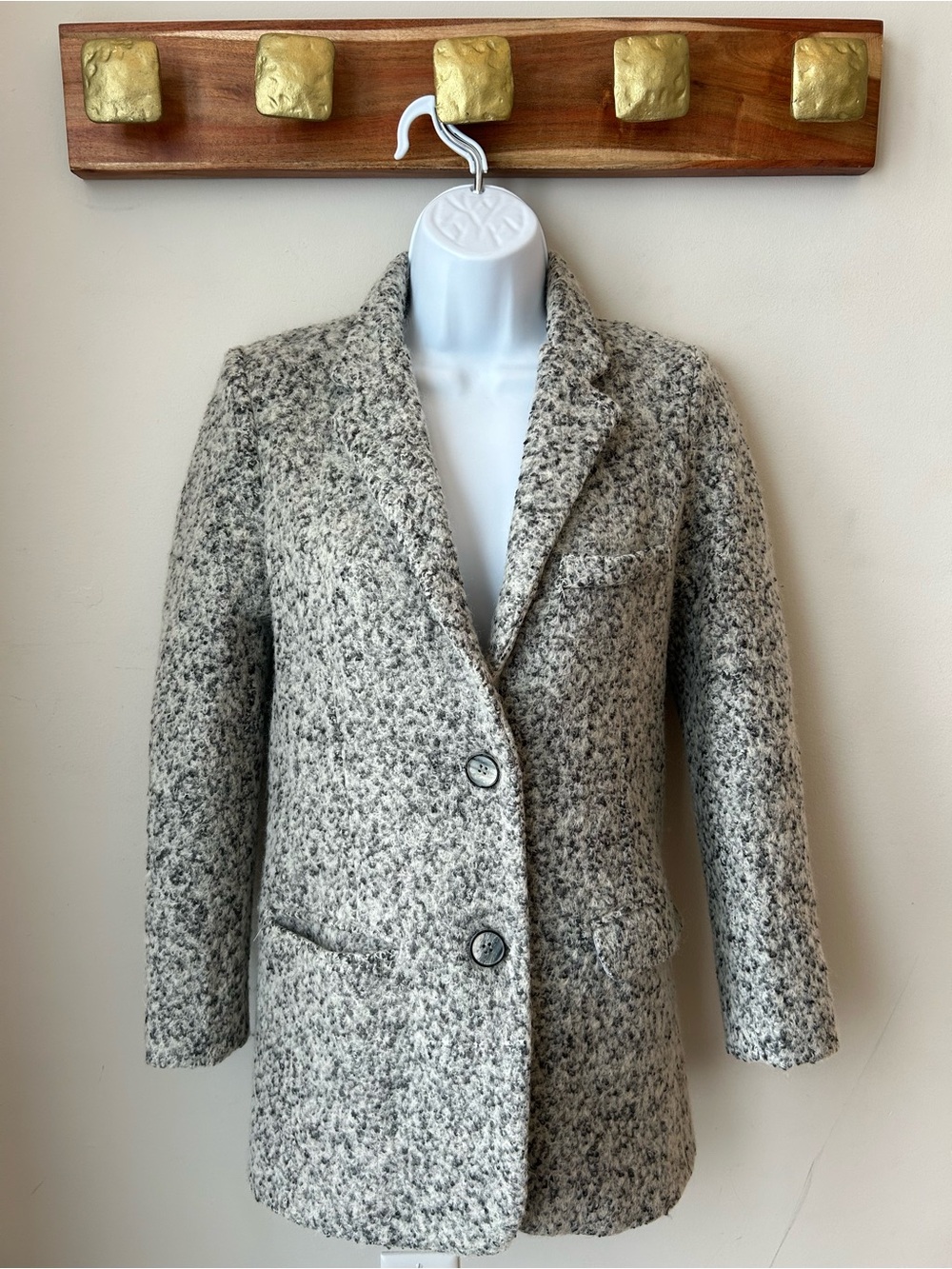 Grace Chow Bouclé Wool Blend Blazer Coat Gray Textured Oversized Size M